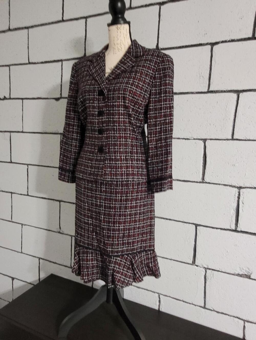 Maggie London Plaid Two-Piece Skirt Suit Sz 14 - Picture 4 of 8